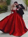 Ball-Gown Gorgeous Off-the-Shoulder Sleeveless Sweep Train Satin Prom Dress With Ruffles