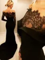 Trumpet/Mermaid Off-the-Shoulder Svelte Long Sleeves Sweep Train Silk like Satin Prom Dress With Lace