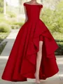 A-line Off-the-Shoulder Sleeveless Asymmetrical Classy Satin Prom Dress