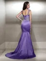 Trumpet/Mermaid Sweetheart Sleeveless Sweep Train Graceful Satin Prom Dress With Beading