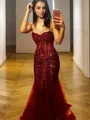 Trumpet/Mermaid Sweetheart Flattering Sleeveless Floor-Length Tulle Corset Prom Dress With Sequins
