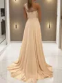 A-line One-Shoulder Sleeveless Sweep Train Modest Chiffon Corset Prom Dress With Slit