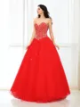 Ball-Gown Sweetheart Sleeveless Floor-Length Tulle Pretty Prom Dress With Beading