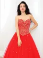 Ball-Gown Sweetheart Sleeveless Floor-Length Tulle Pretty Prom Dress With Beading
