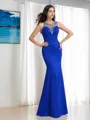 Bold Sheath/Column Sheer Neck Sleeveless Floor-Length Satin Prom Dress With Beading