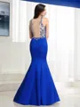Bold Sheath/Column Sheer Neck Sleeveless Floor-Length Satin Prom Dress With Beading