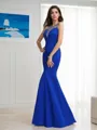 Bold Sheath/Column Sheer Neck Sleeveless Floor-Length Satin Prom Dress With Beading