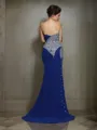 Trumpet/Mermaid Fitted Sweetheart Sleeveless Court Train Chiffon Prom Dress With Rhinestone