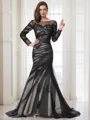 Trumpet/Mermaid Jewel Curvaceous Long Sleeves Sweep Train Tulle Prom Dress With Applique
