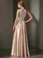 A-line One-Shoulder Sleeveless Beautiful Floor-Length Silk like Satin Prom Dress With Paillette