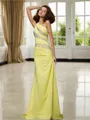 Sheath/Column One-Shoulder Sleeveless Sweep Train Perfect Chiffon Prom Dress With Beading