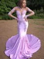 Trumpet/Mermaid Scoop Long Sleeves Court Train Alluring Jersey Prom Dress