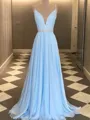 Refined A-line V-Neck Sleeveless Sweep Train Chiffon Prom Dress