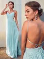 A-line Spaghetti Straps Stunning Sleeveless Floor-Length Chiffon Prom Dress With Ruched