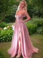 A-line Sweetheart Sleeveless Dreamy Sweep Train Corset Prom Dress With Slit
