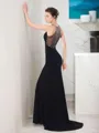 Sheath/Column Fashion Jewel Sleeveless Sweep Train Jersey Prom Dress With Beading