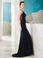 Sheath/Column Fashion Jewel Sleeveless Sweep Train Jersey Prom Dress With Beading
