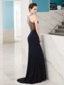 Sheath/Column Fashion Jewel Sleeveless Sweep Train Jersey Prom Dress With Beading