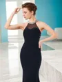 Sheath/Column Fashion Jewel Sleeveless Sweep Train Jersey Prom Dress With Beading