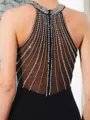 Sheath/Column Fashion Jewel Sleeveless Sweep Train Jersey Prom Dress With Beading