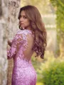 Trumpet/Mermaid Jewel Long Sleeves Sweep Train Sensual Tulle Prom Dress With Applique