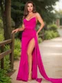 Sheath/Column Sweetheart Sleeveless Sweep Train Silk like Satin Flattering Prom Dress With Slit