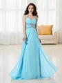 A-line V-Neck Sleeveless Floor-Length Elegant Chiffon Prom Dress With Beading