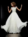 Enchanting Ball-Gown High Neck Short Sleeves Floor-Length Chiffon Prom Dress With Beading
