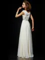 Enchanting Ball-Gown High Neck Short Sleeves Floor-Length Chiffon Prom Dress With Beading