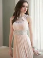A-line Bateau Timeless Sleeveless Floor-Length Chiffon Prom Dress With Beading