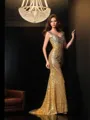 Shiny Trumpet/Mermaid Straps Sleeveless Floor-Length Sequins Prom Dress With Rhinestone