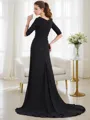 A-line Stunning Scoop 1/2 Sleeves Sweep Train Chiffon Prom Dress With Pleats