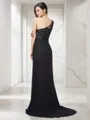 Sheath/Column One-Shoulder Pretty Sleeveless Sweep Train Chiffon Prom Dress With Applique