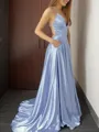 A-line V-Neck Sleeveless Sweep Train Fashion Silk like Satin Prom Dress