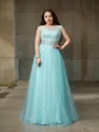 A-line Princess Timeless Scoop Sleeveless Floor-Length Tulle Prom Dress With Rhinestone