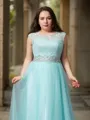 A-line Princess Timeless Scoop Sleeveless Floor-Length Tulle Prom Dress With Rhinestone