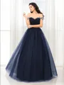 Ball-Gown Off-the-Shoulder Whimsical Sleeveless Floor-Length Tulle Prom Dress With Beading