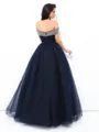 Ball-Gown Off-the-Shoulder Whimsical Sleeveless Floor-Length Tulle Prom Dress With Beading