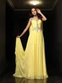 A-line Straps Sleeveless Modest Court Train Chiffon Prom Dress With Beading
