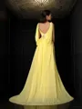 A-line Straps Sleeveless Modest Court Train Chiffon Prom Dress With Beading