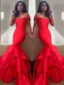 Trumpet/Mermaid Off-the-Shoulder Flattering Sleeveless Sweep Train Satin Prom Dress With Layers