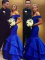 Trumpet/Mermaid Off-the-Shoulder Flattering Sleeveless Sweep Train Satin Prom Dress With Layers