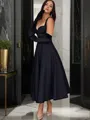 A-line Sweetheart Beautiful Sleeveless Tea-Length Satin Prom Dress