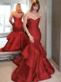 Trumpet/Mermaid Sweetheart Sleeveless Sweep Train Fitted Satin Prom Dress