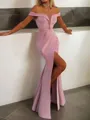 Trumpet/Mermaid Off-the-Shoulder Sleeveless Dramatic Floor-Length Stretch Crepe Prom Dress With Ruffles