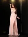 A-line Halter Sleeveless Sweep Train Chic Chiffon Prom Dress With Slit