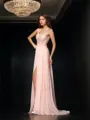 A-line Halter Sleeveless Sweep Train Chic Chiffon Prom Dress With Slit