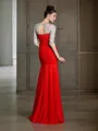 Trumpet/Mermaid Scoop 3/4 Sleeves Floor-Length Chiffon Elegant Prom Dress With Beading