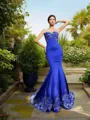 Sophisticated Trumpet/Mermaid Sweetheart Sleeveless Court Train Satin Prom Dress With Beading