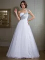 Ball-Gown Princess One-Shoulder Ethereal Sleeveless Floor-Length Tulle Prom Dress With Beading Applique